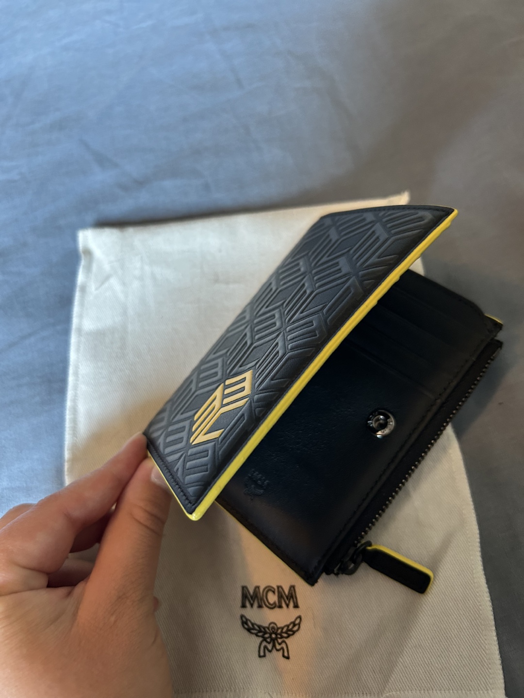 MCM Mini Cubic Logo Leather Wallet - Black & Yellow - photo 3