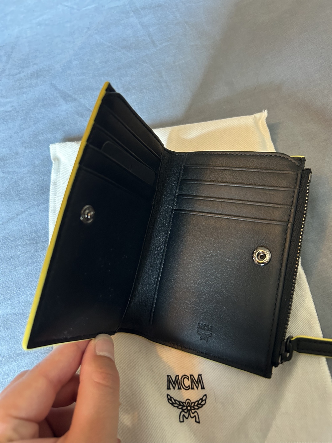 MCM Mini Cubic Logo Leather Wallet - Black & Yellow - photo 2