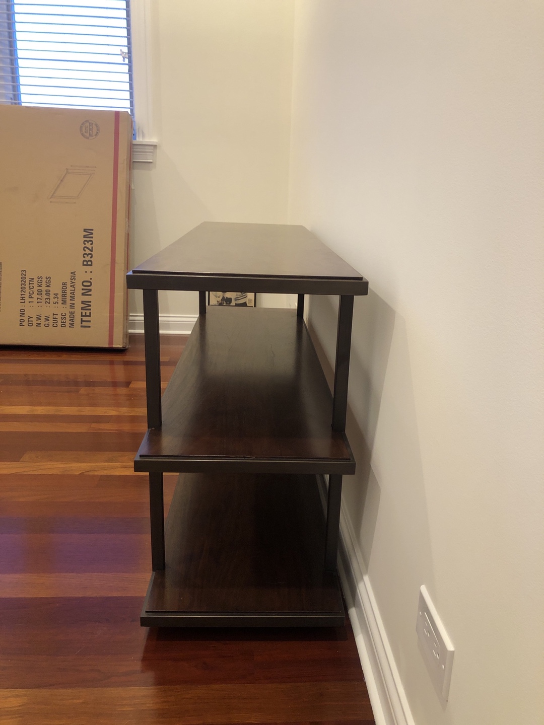 Dark Brown Wood and Metal 3-Shelf Console Table - photo 3