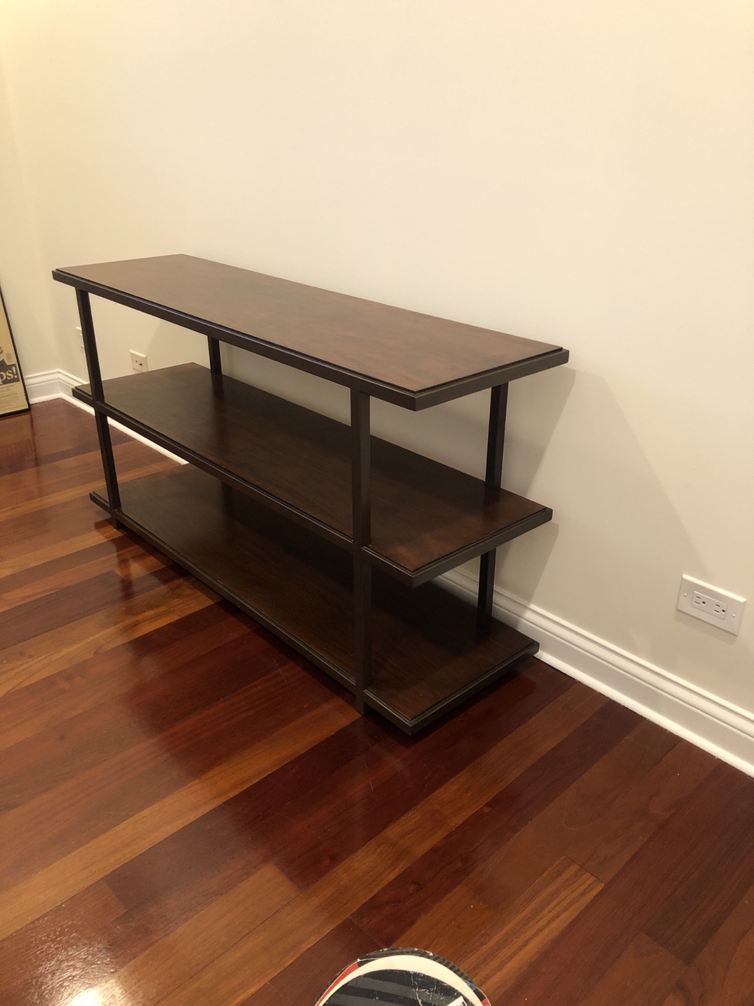Dark Brown Wood and Metal 3-Shelf Console Table - photo 2