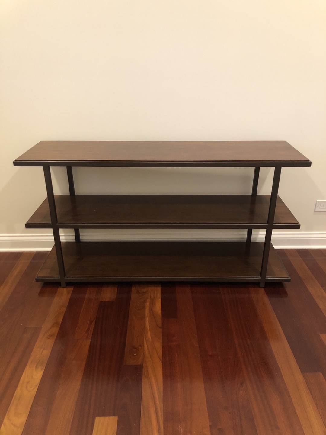 Dark Brown Wood and Metal 3-Shelf Console Table