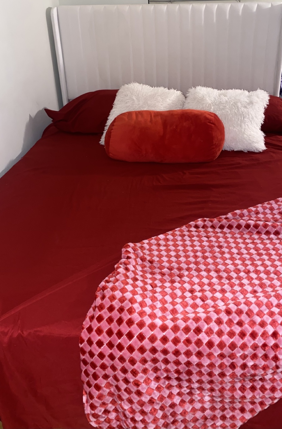 Full Size Bed Frame with White Velvet Headboard