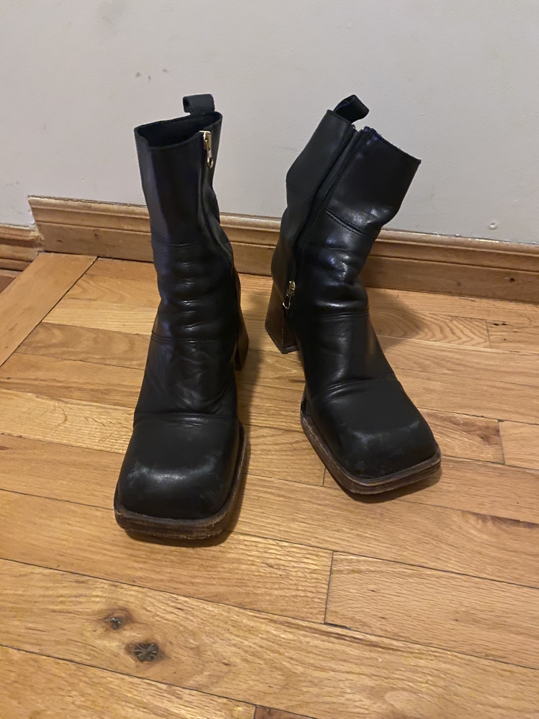 asos Black Leather Block Heel Boots