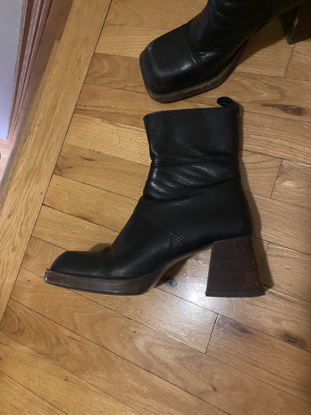 asos Black Leather Block Heel Boots - photo 4