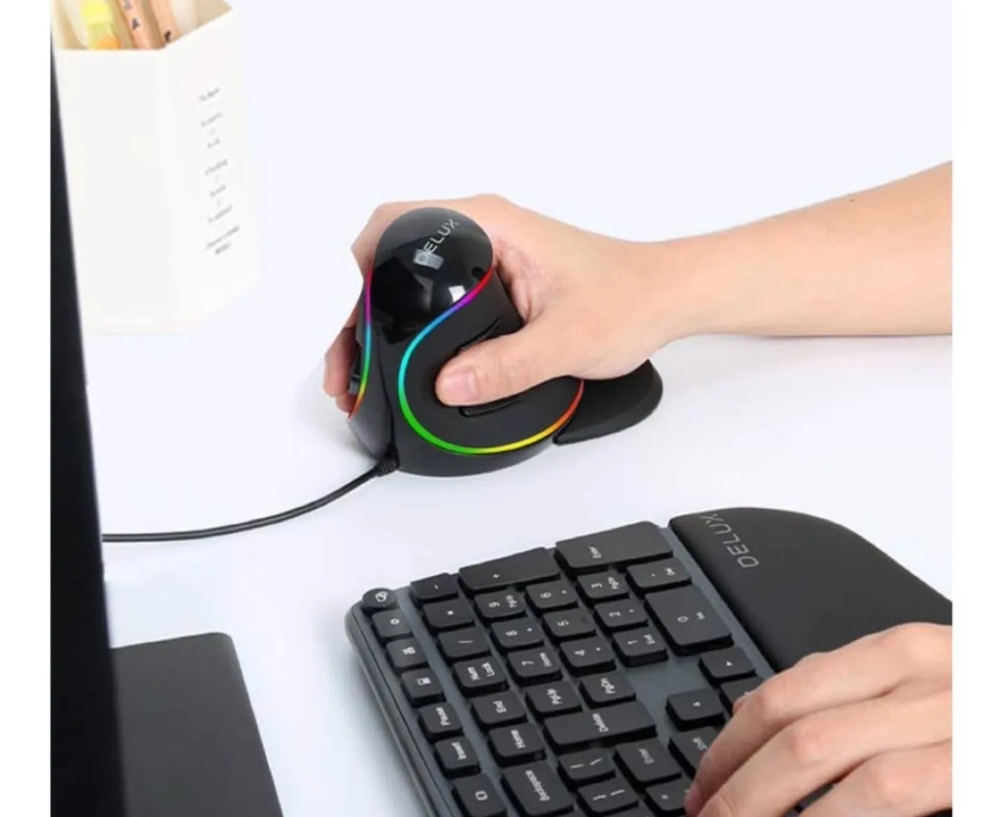 DELUX Ergonomic Vertical Mouse with RGB Lighting image indicator(2)
