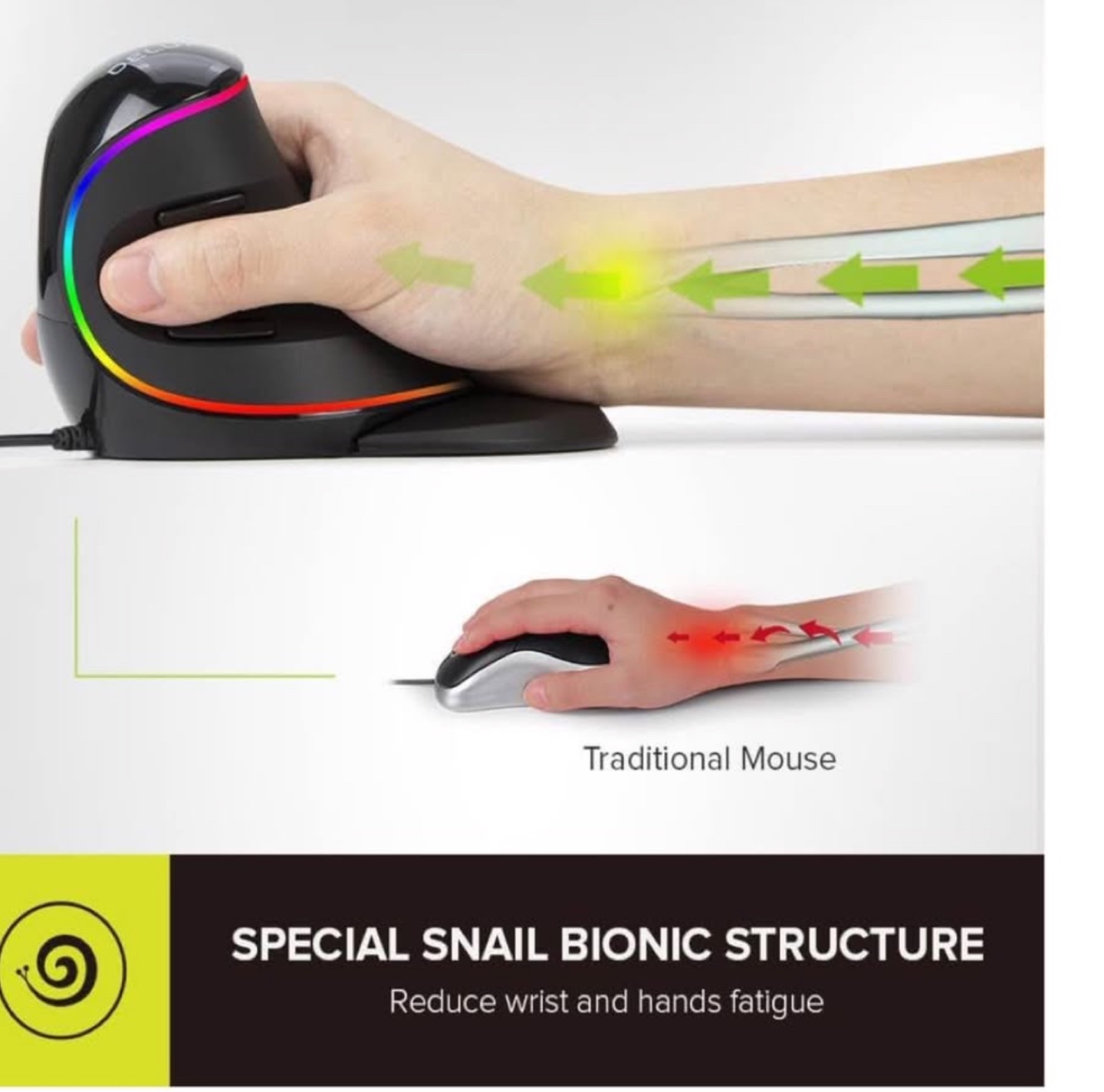 DELUX Ergonomic Vertical Mouse with RGB Lighting - photo 3