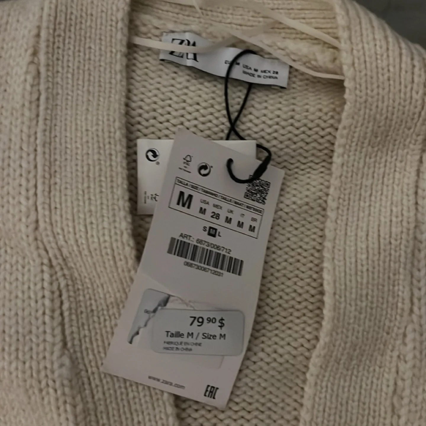NWT Zara Cream Knit Cardigan - Size M image indicator(2)