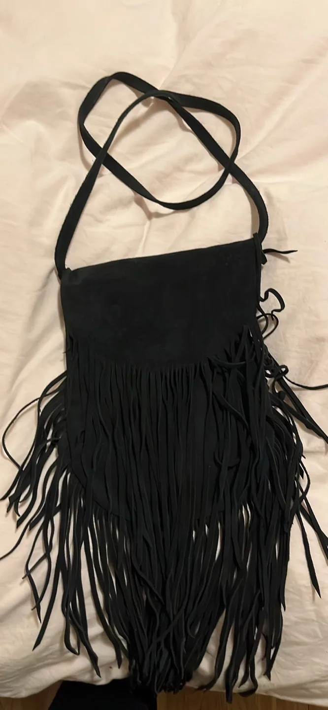 Black Suede Fringe Crossbody Bag thumbnail