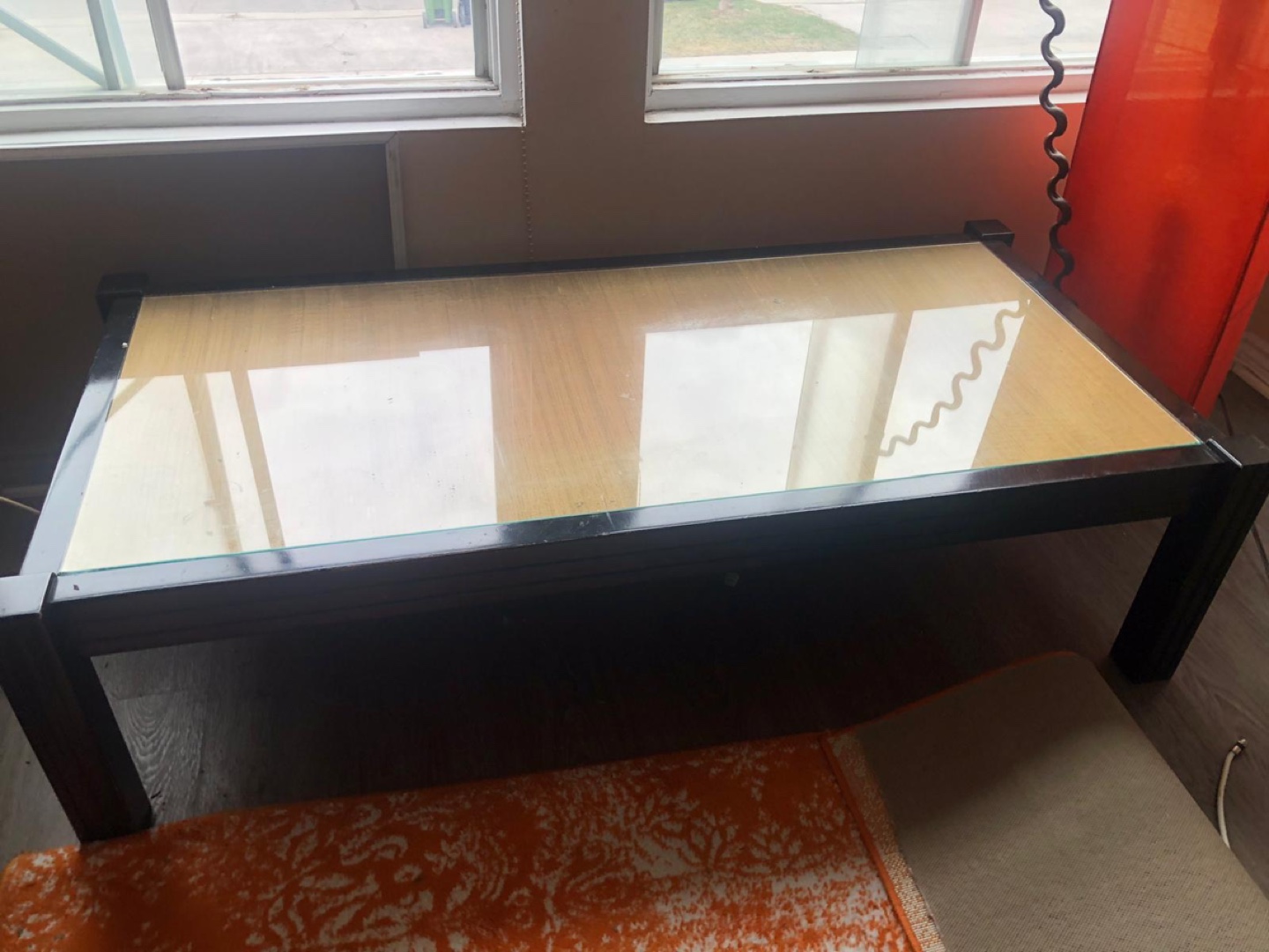 Modern Coffee Table with Glass Top and wooden frame