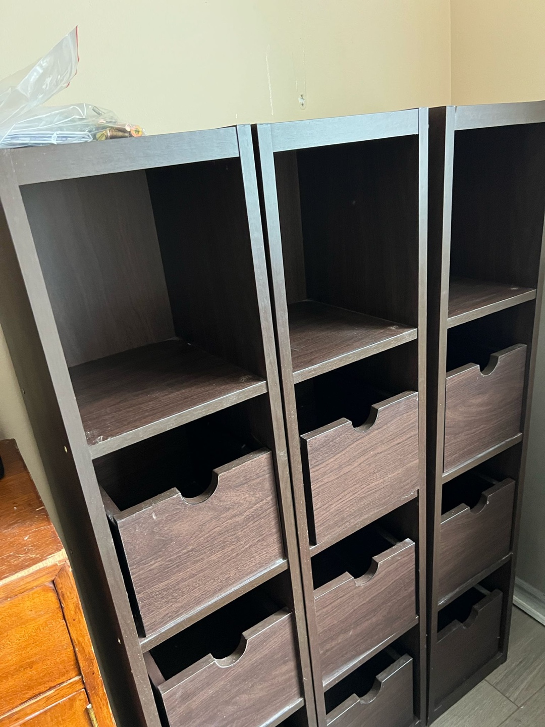 Brown Storage Unit & One Beige Cube Shelf