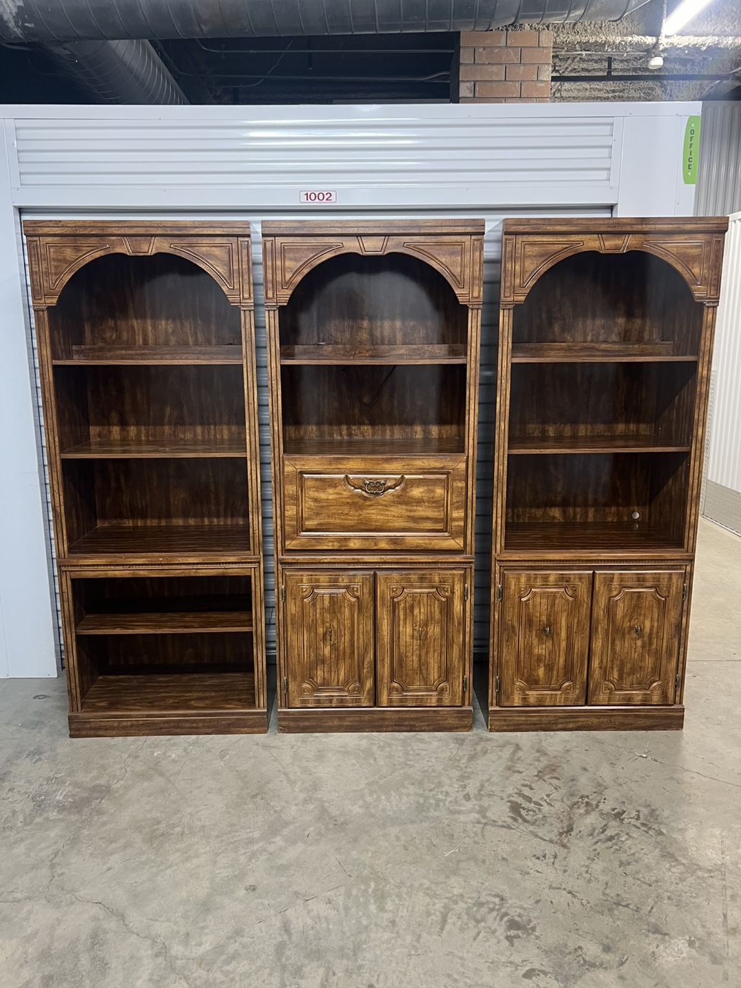 Three-Piece Wood Bookcase Set with Secretary