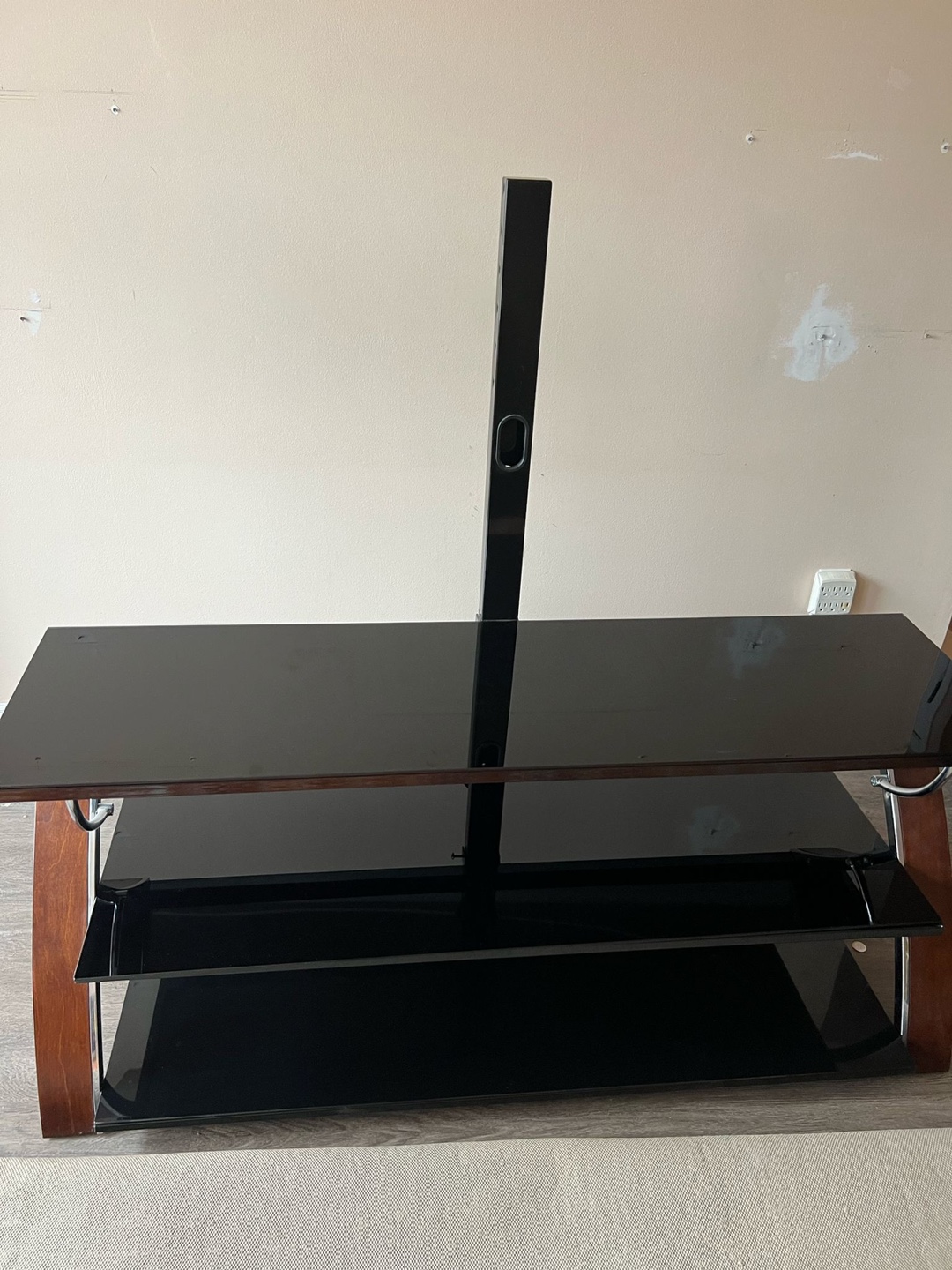 Black Glass TV Stand with Wood Accents - photo 2