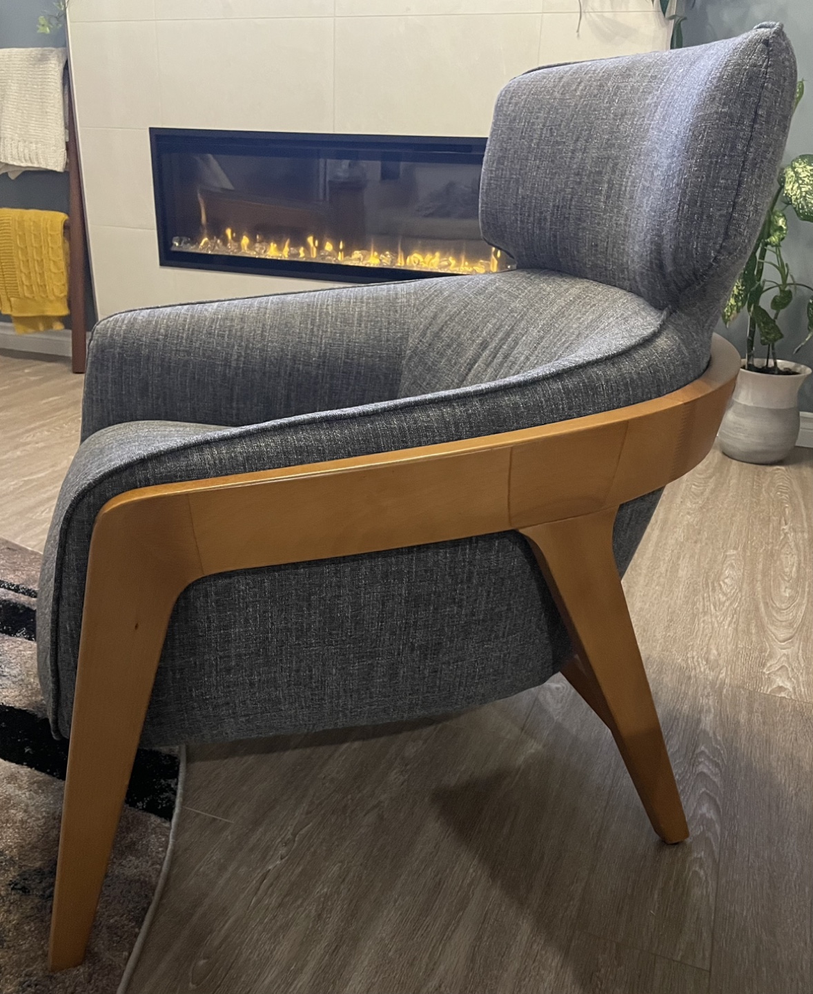 Grey Fabric Accent Chair with solid Walnut Legs