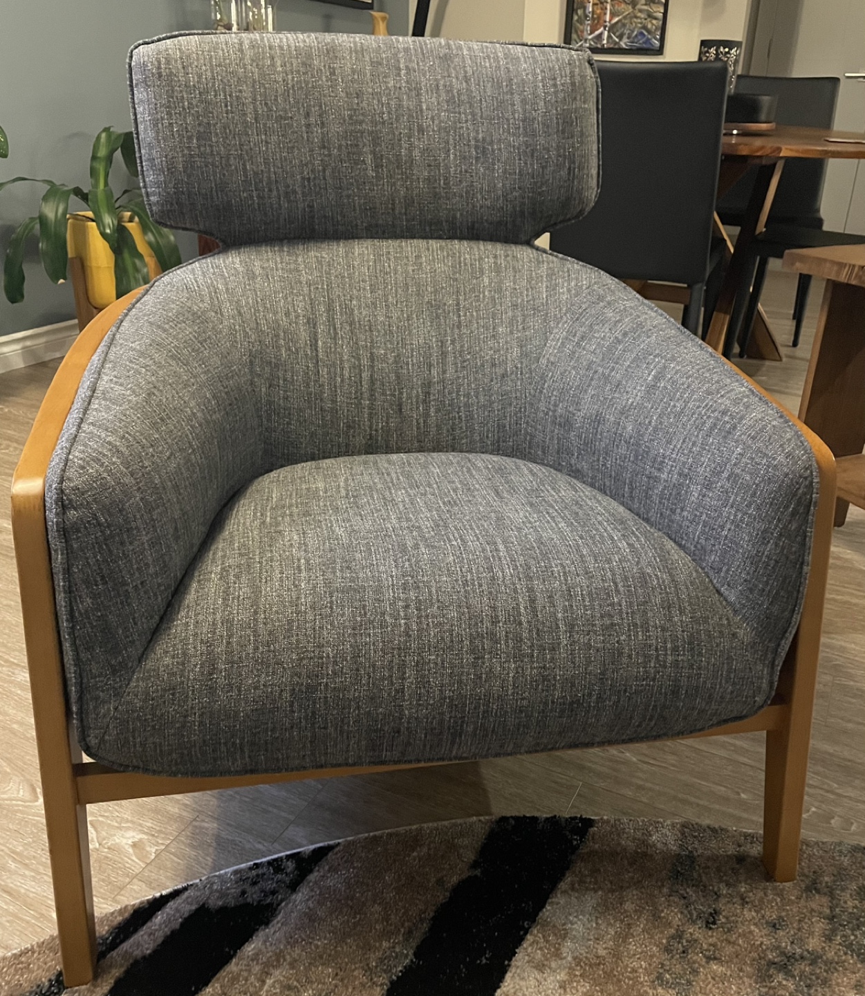 Grey Fabric Accent Chair with solid Walnut Legs - photo 2