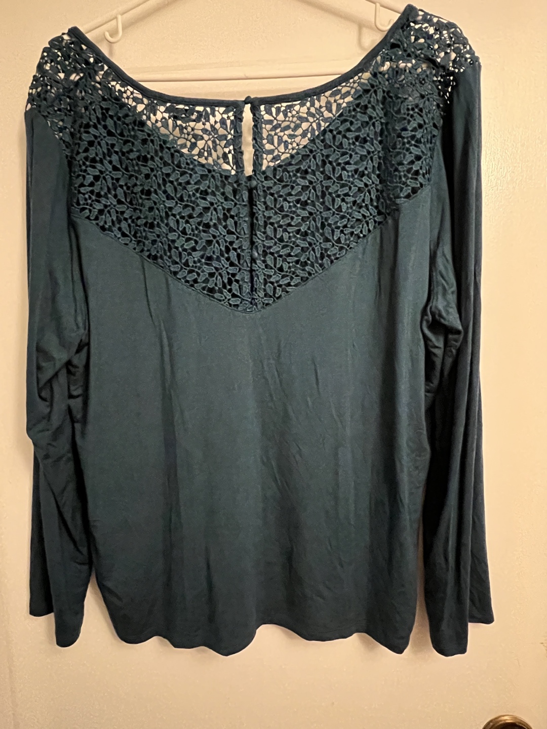 Women's Blue Long Sleeve Blouse with Lace Detail - photo 2