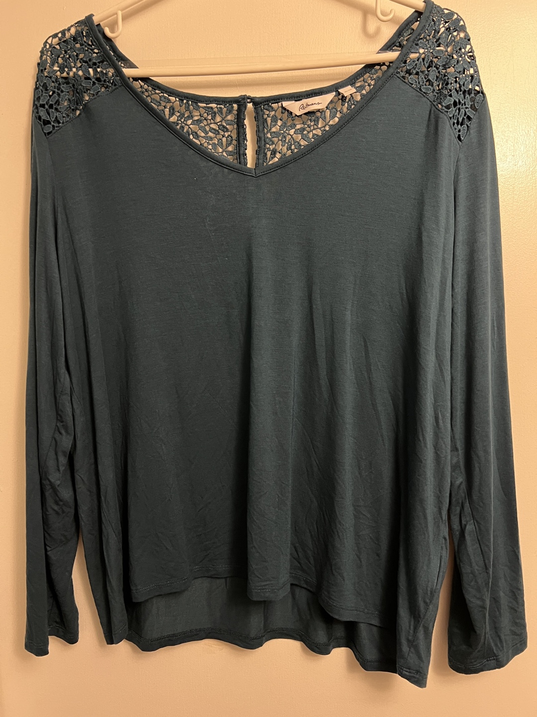 Women's Blue Long Sleeve Blouse with Lace Detail