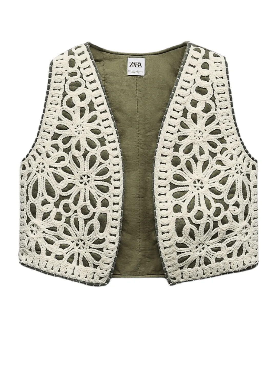 Zara Olive Green Crochet Detail Vest image indicator(2)