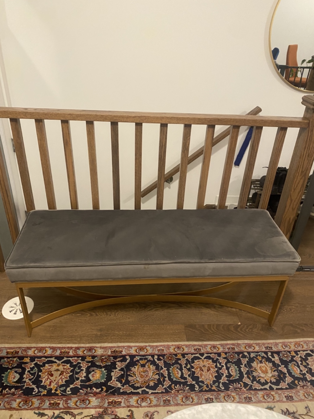 Gold Metal Frame Bench with Grey Velvet by Everly Quinn - photo 3