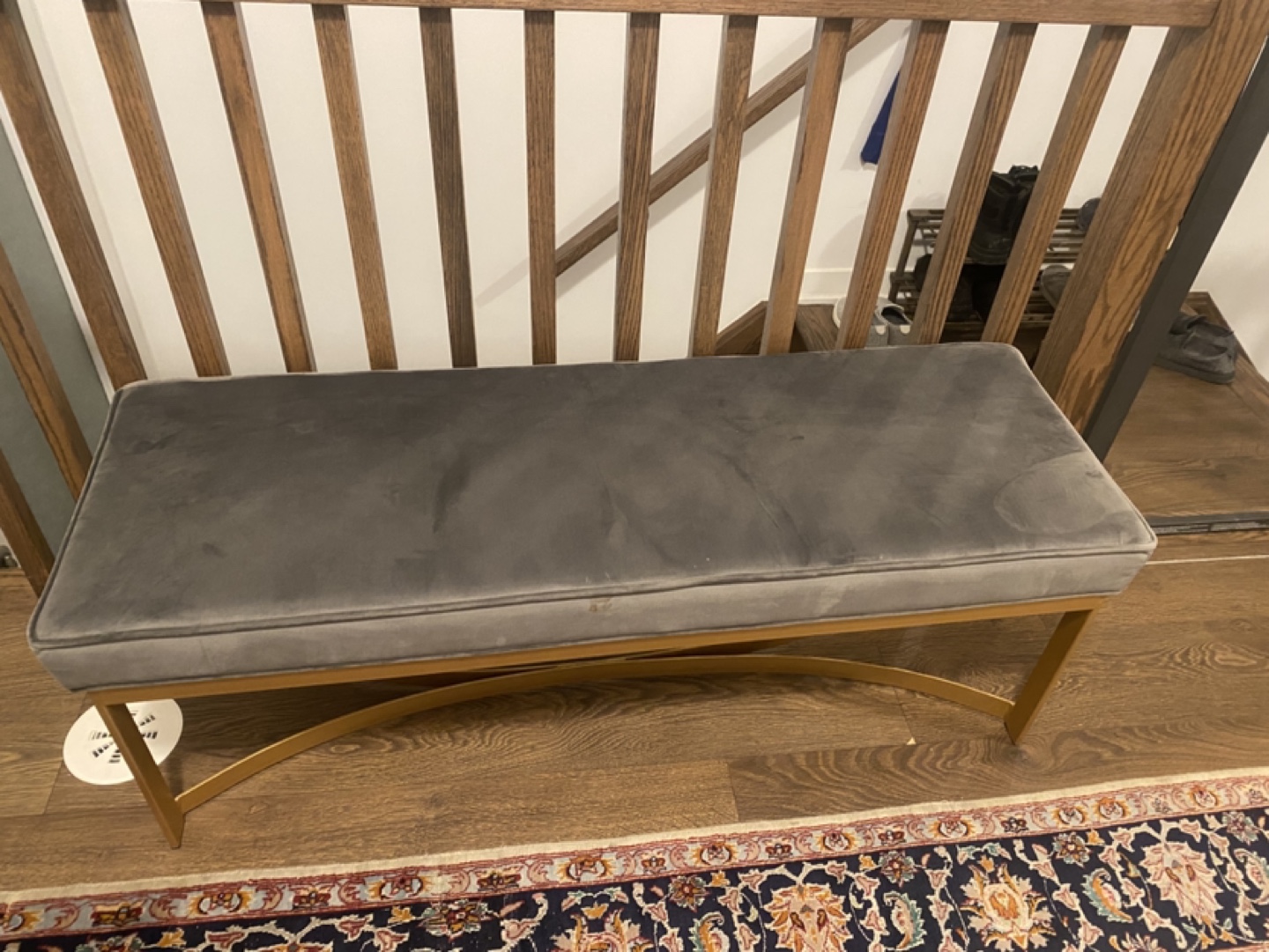Gold Metal Frame Bench with Grey Velvet by Everly Quinn - photo 2