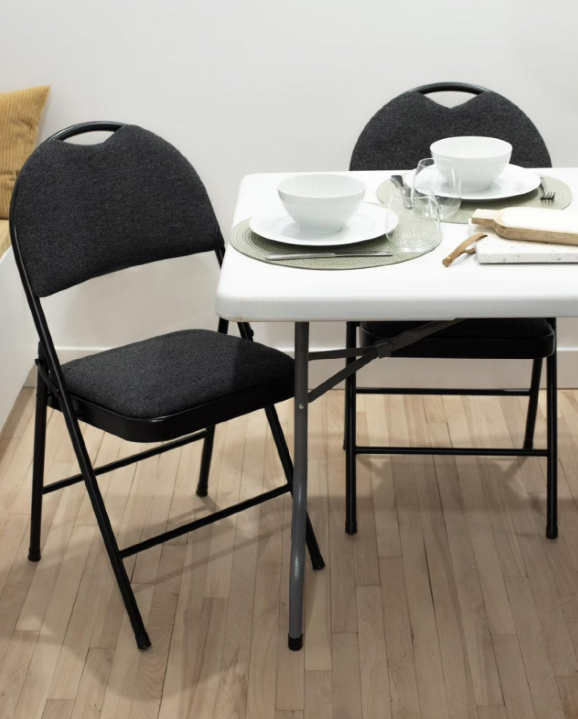 Black Metal Folding Chairs with Grey Cushions - photo 2