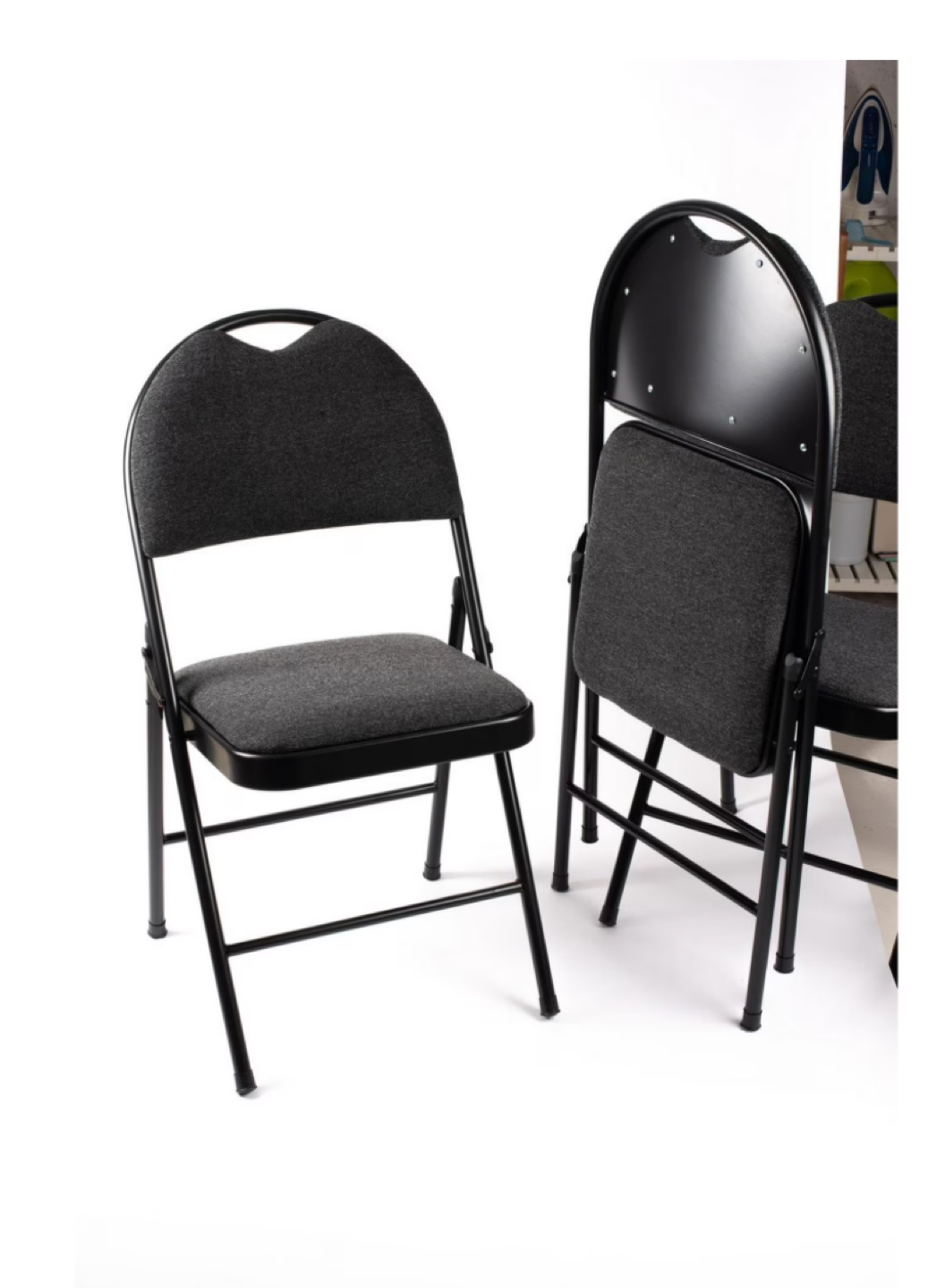 Black Metal Folding Chairs with Grey Cushions - photo 3