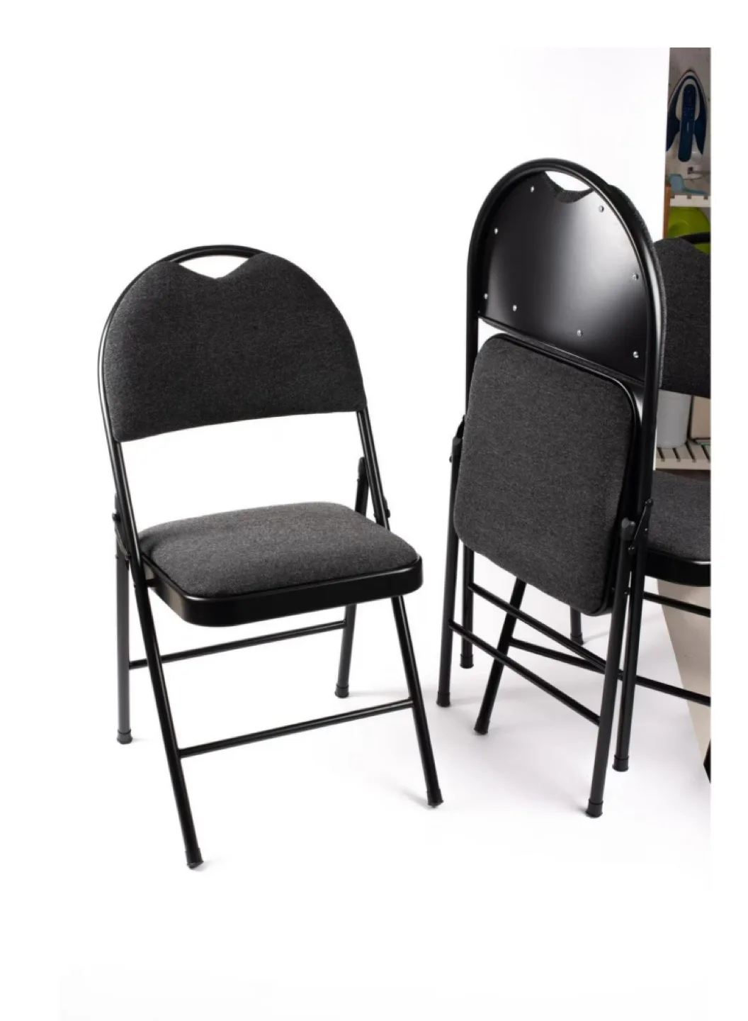 Black Metal Folding Chairs with Grey Cushions image indicator(3)