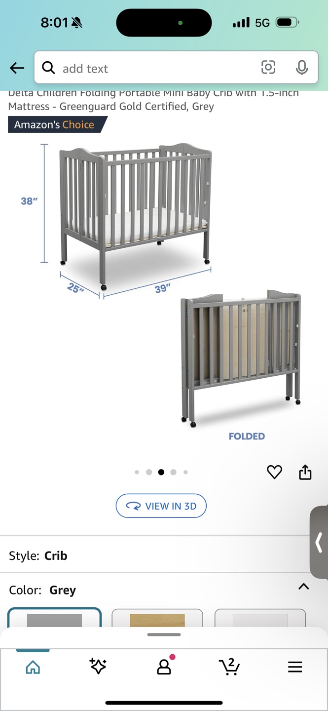 Delta Children Portable Mini Baby Crib - Grey - photo 5