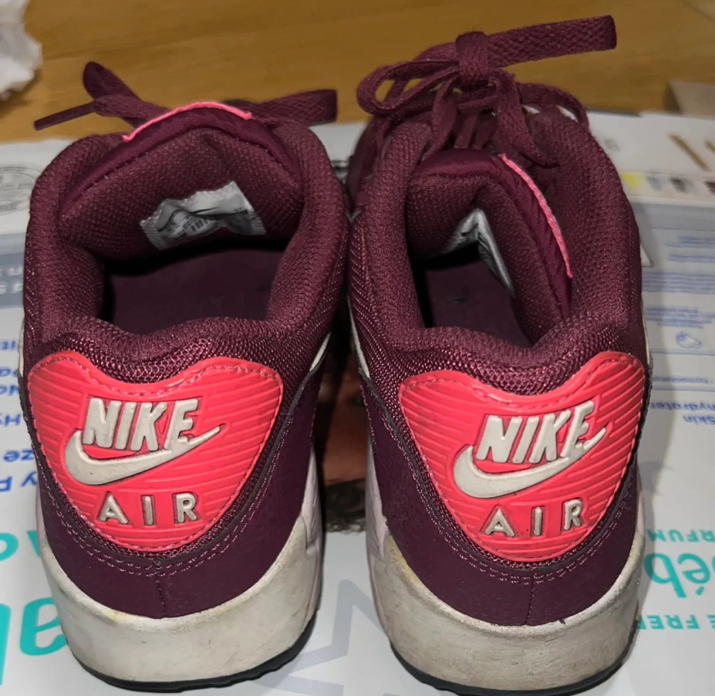 Women's Nike Air Max 90 Size US 8.5 Burgundy Sneakers image indicator(2)