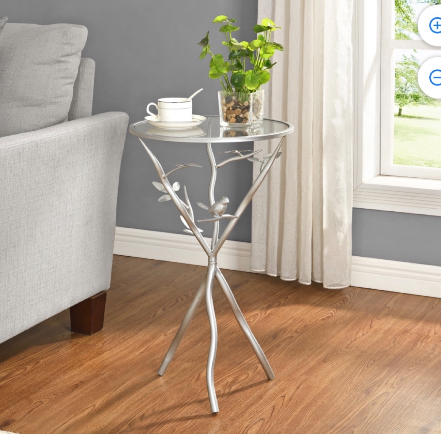Silver Metal and Glass Accent Table with Bird Design - photo 5