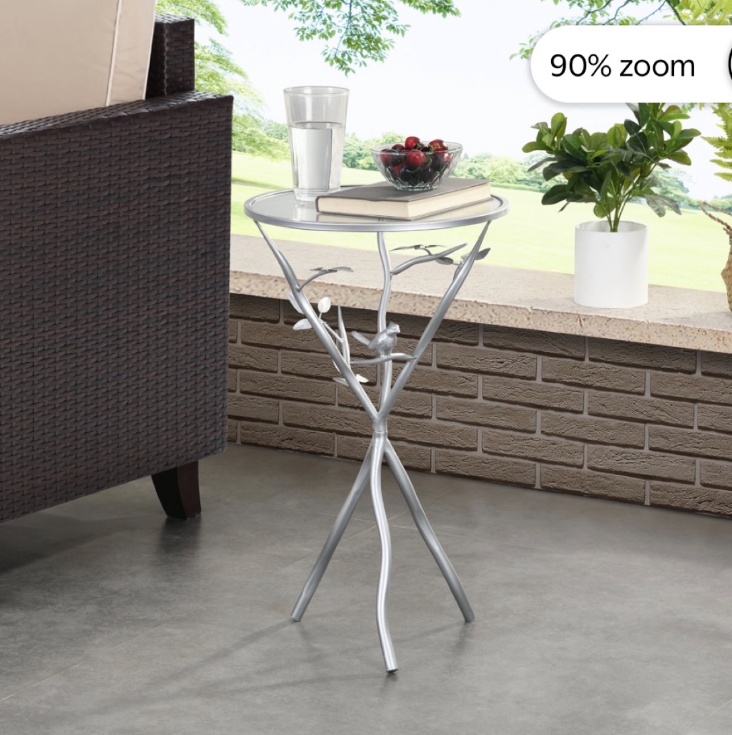 Silver Metal and Glass Accent Table with Bird Design - photo 2