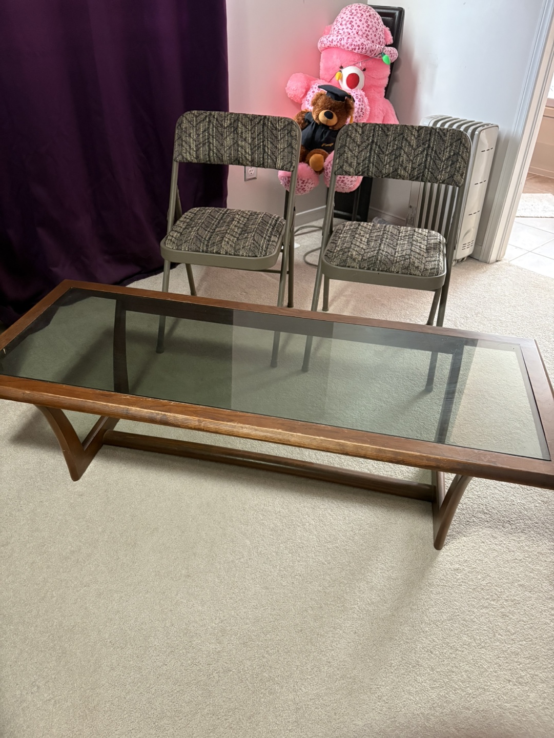 Pair of Vintage Folding Chairs & Mid-Century Modern Coffee Table