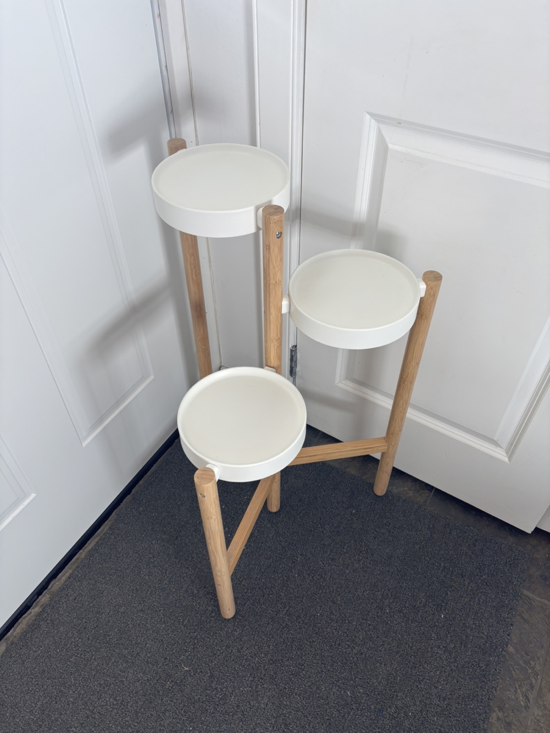 Three-Tier Plant Stand - White and Bamboo - photo 2