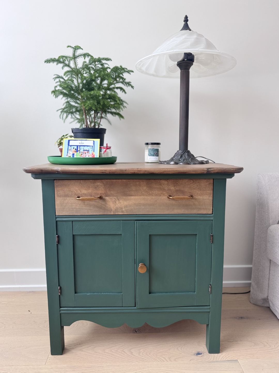 Vintage Green Painted Sideboard Cabinet