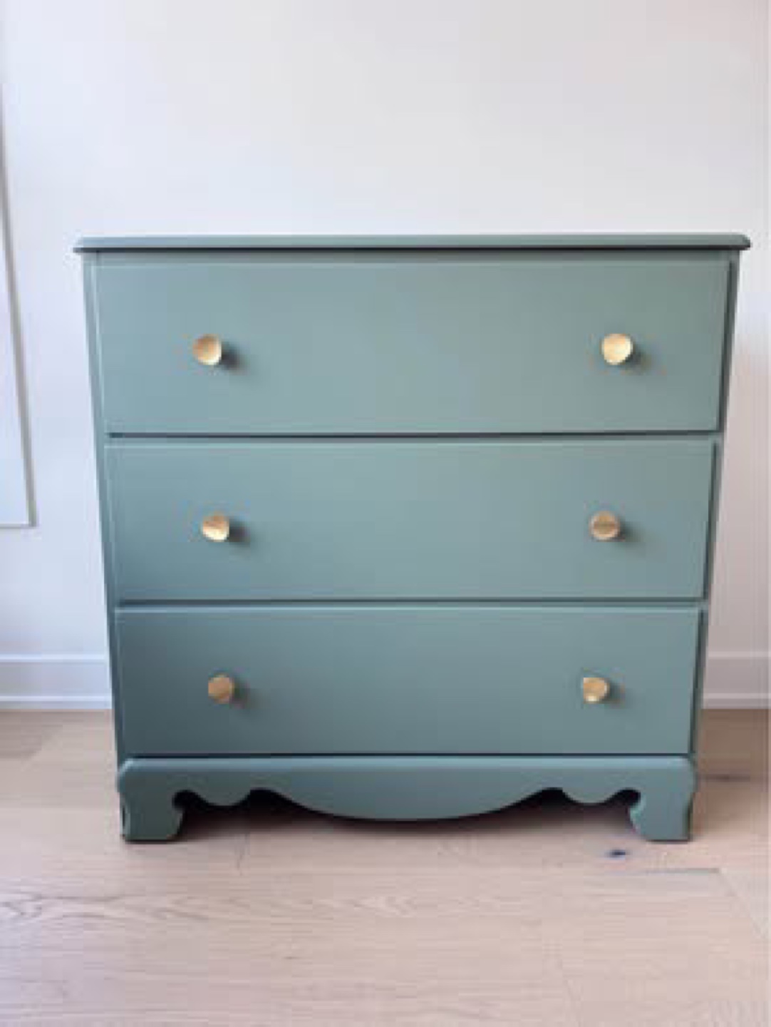 Three-Drawer Dresser - Sage Green with Gold Knobs