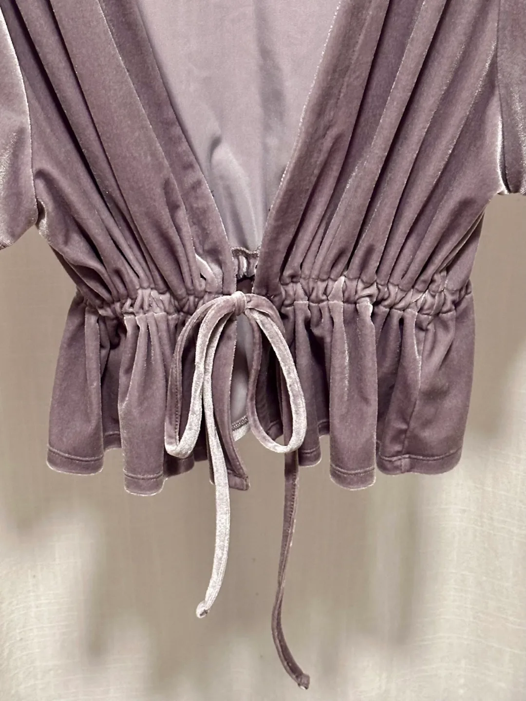 Urban Outfitters Silver Velvet Tie-Front Crop Top image indicator(2)