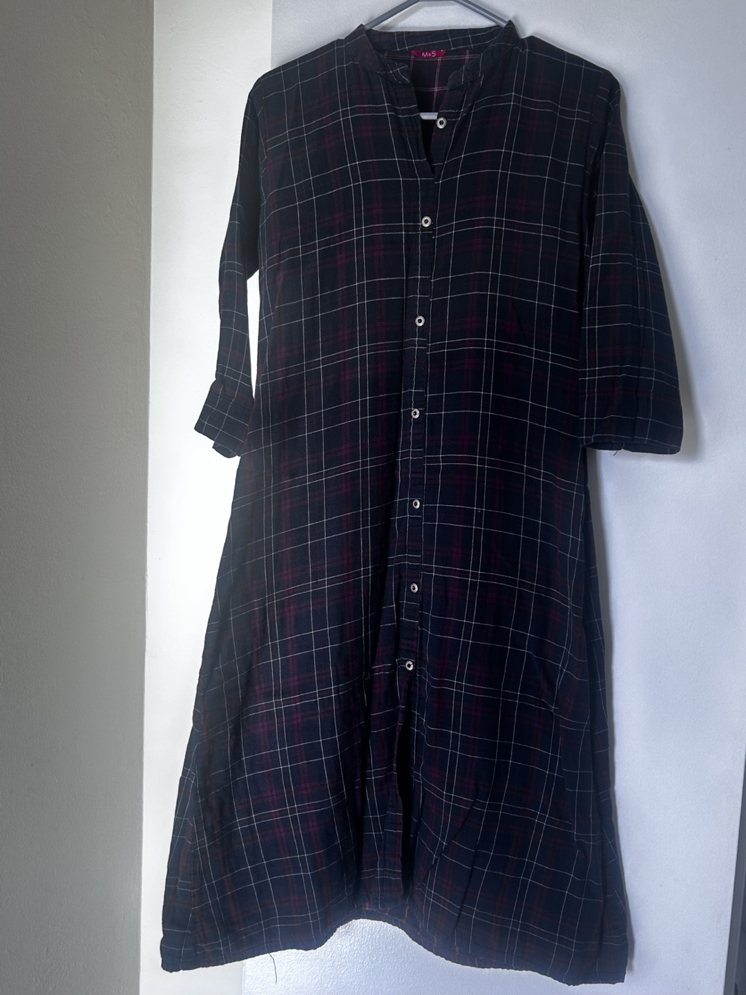 #free cycle# Women's Dark Plaid 3/4 Sleeve Button-Down Kurti - photo 2