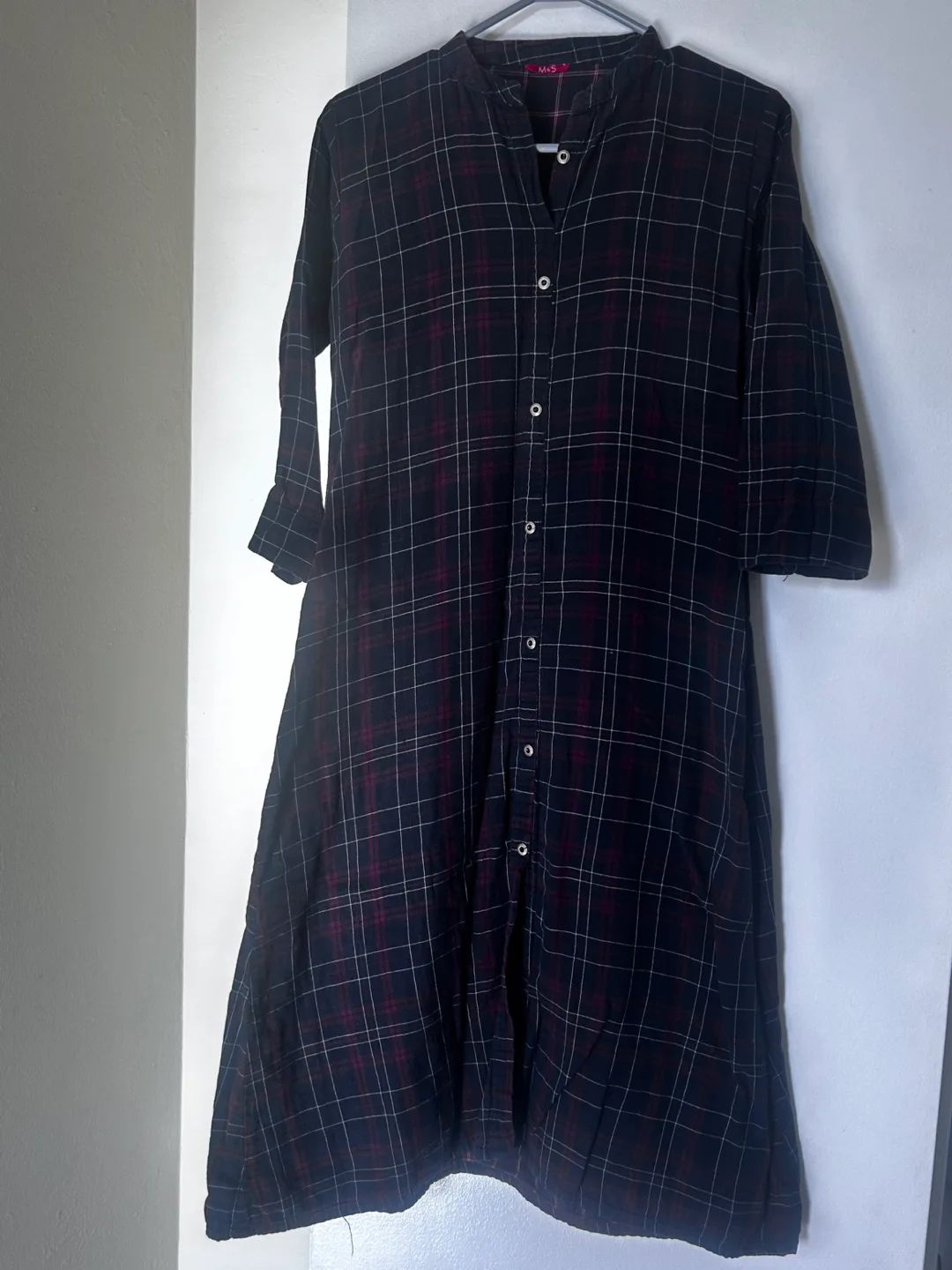 #free cycle# Women's Dark Plaid 3/4 Sleeve Button-Down Kurti image indicator(2)