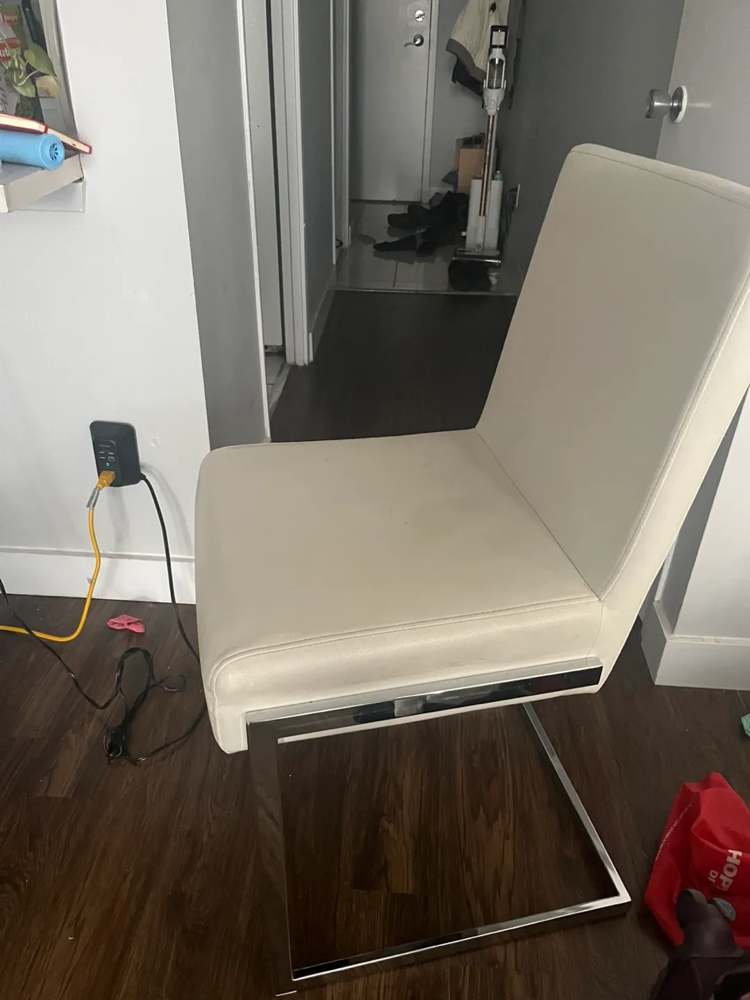 2 White Leather Bar Chairs thumbnail