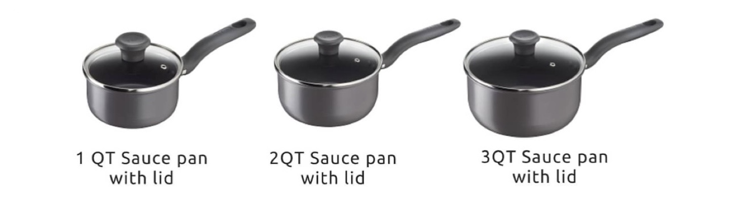 T-fal 1QT, 2QT & 3QT Hard Titanium Saucepans with Lids