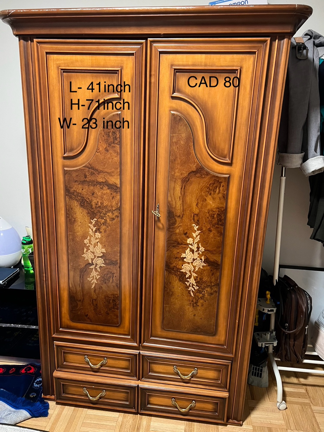 Wooden Armoire with Four Drawers