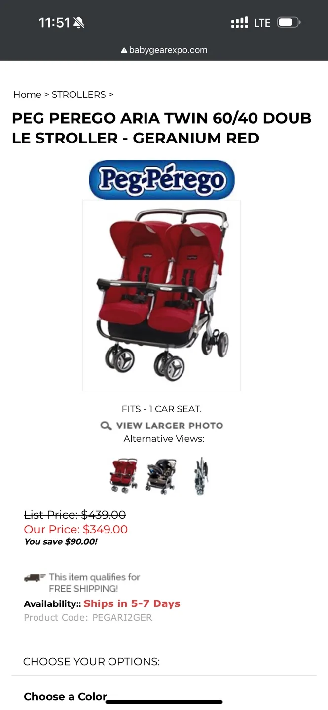Peg Perego Aria Twin Double Stroller - Geranium Red image indicator(5)