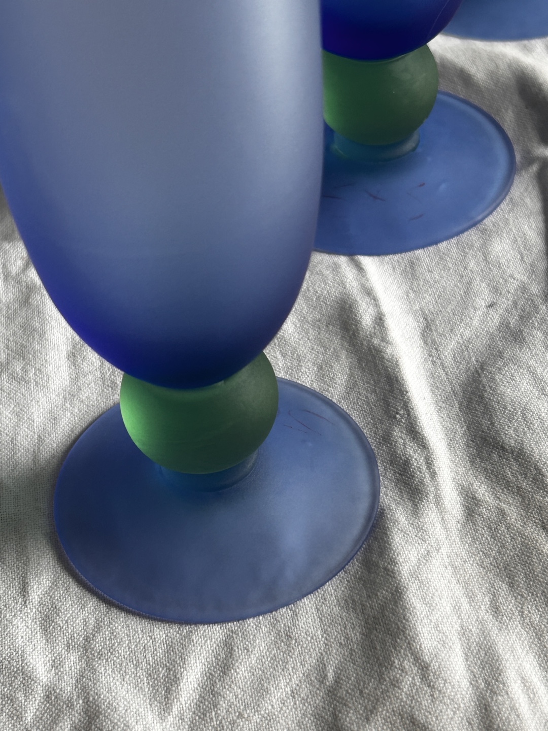 Set of Three Blue and Green Frosted Glass Goblets - photo 4