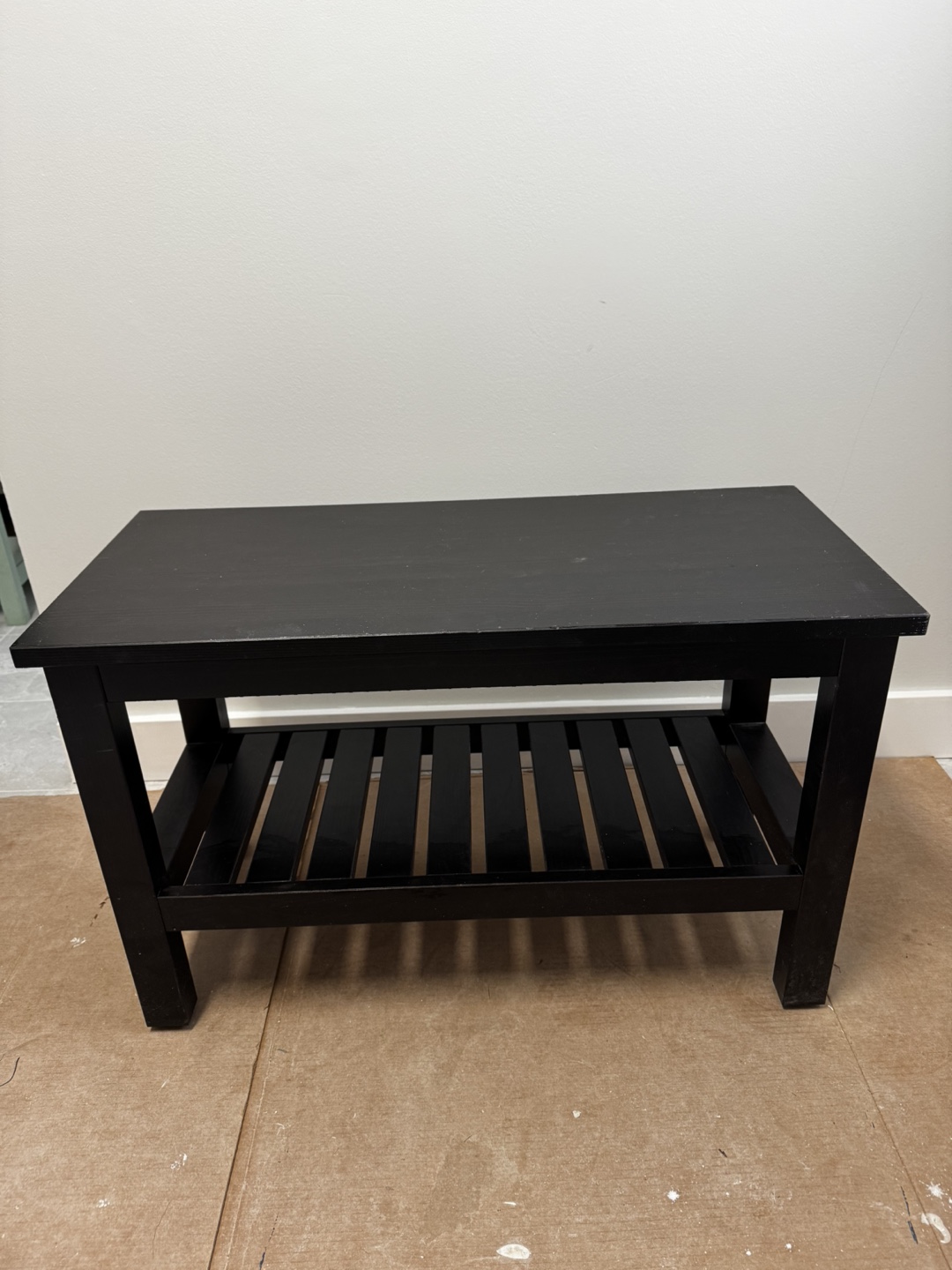 IKEA Black Wooden Bench with Shelf