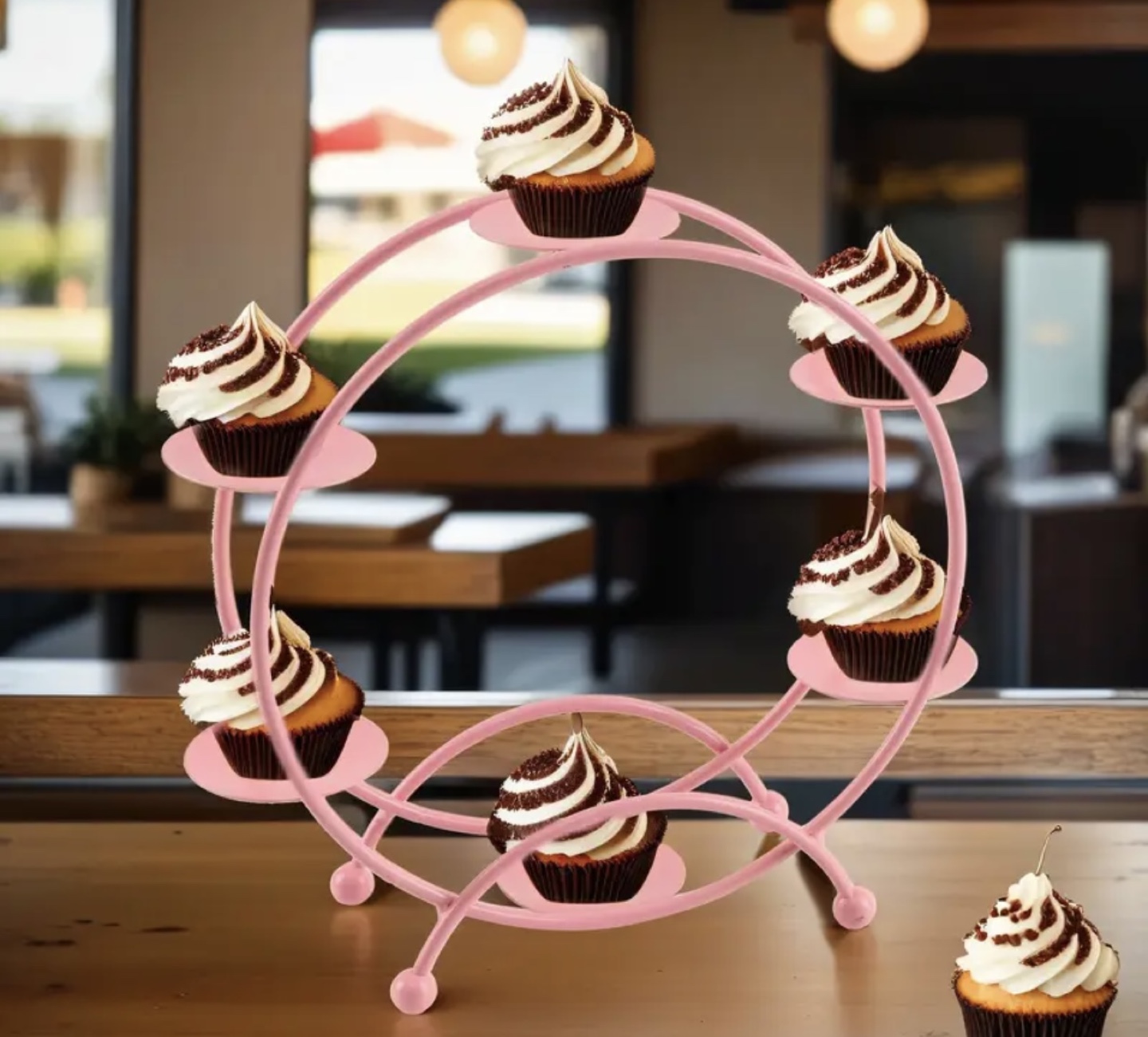 Pink Metal Cupcake Stand, 6-Tier Circular Dessert Display - photo 2