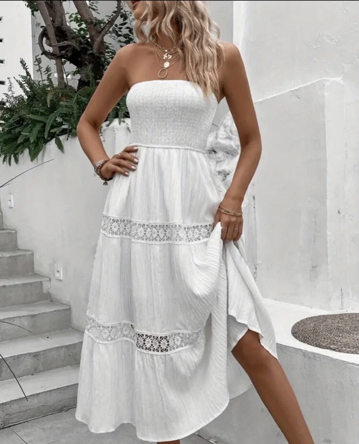 White Crochet Detail Maxi Dress