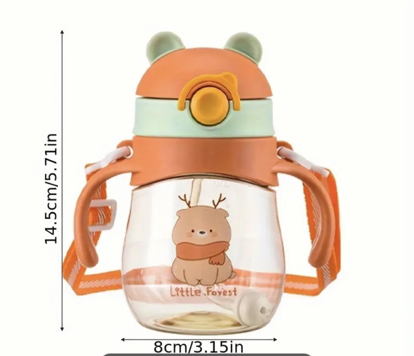 Kids Straw Water Bottle with Handles - Cute Bear Design