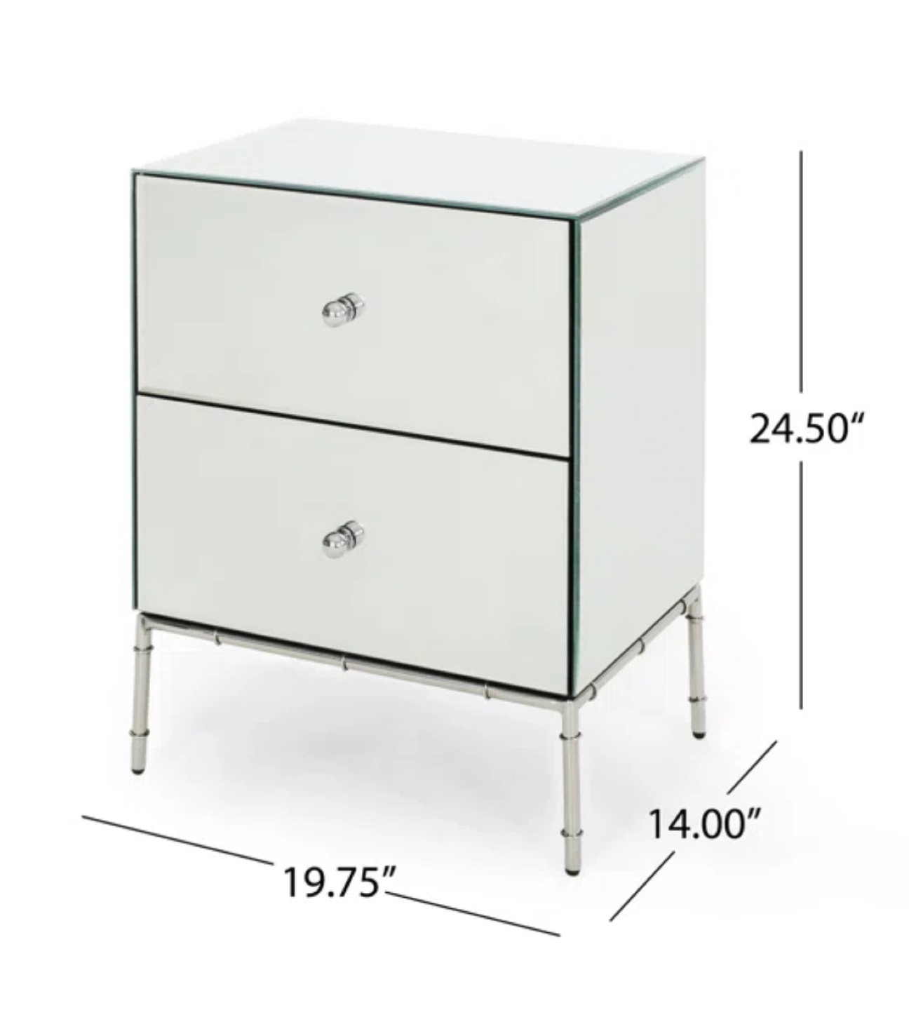 Rigby Mirrored Accent Nightstand with Two Drawers and Metal Legs - photo 2