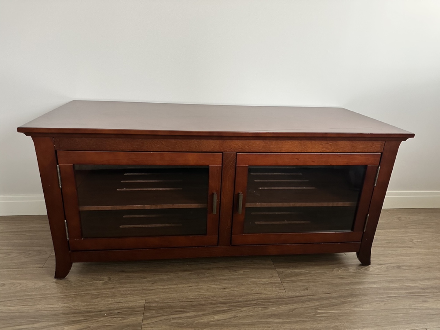 50" Dark Brown Wood TV Stand with Glass Doors