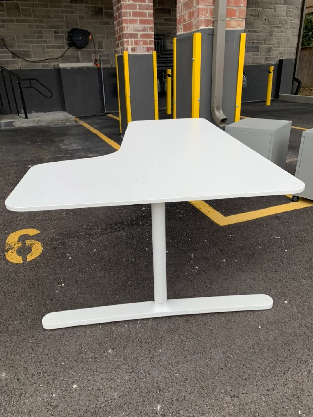 White L-Shaped Desk with Two Filing Cabinets thumbnail