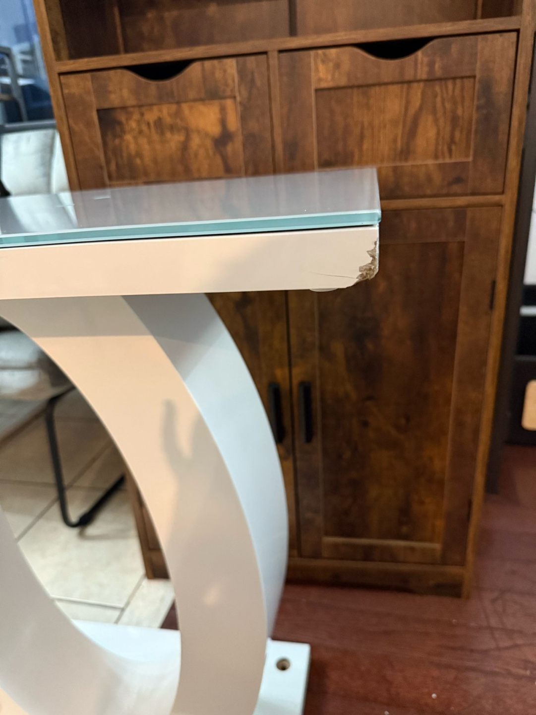 Modern White Console Table with Glass Top - photo 2